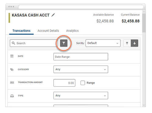 desktop filtering Online Banking transactions